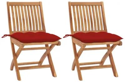 vidaXL Garden Chairs 2 pcs with Red Cushions Solid Teak Wood