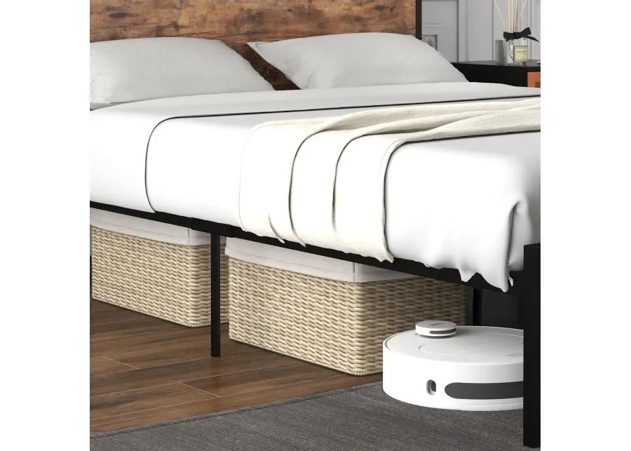 Bed Frame with 2-Tier Storage Headboard and Charging Station