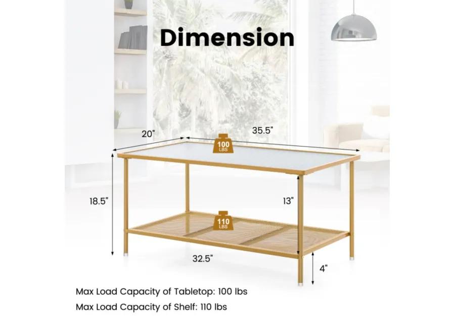 Hivvago 2-Tier Coffee Table with Shelf Center Tea Table with Tempered Glass Top