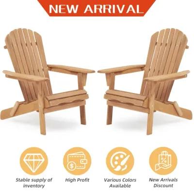 Wooden Outdoor Folding Adirondack Chair Set Of 2 Wood Lounge Patio Chair For Garden, Garden