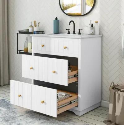 30inch Bathroom Vanity with Sink,Solid Wood Bathroom Vanity with 2 Drawers,Easy Assmebly,Modern Design Bathroom Vanities for Small Space(White)