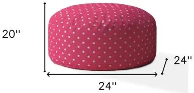 Homezia 24" Pink And White Cotton Round Polka Dots Pouf Ottoman