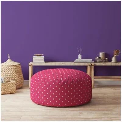 Homezia 24" Pink And White Cotton Round Polka Dots Pouf Ottoman