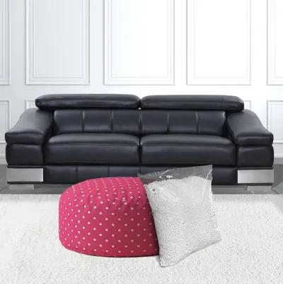 Homezia 24" Pink And White Cotton Round Polka Dots Pouf Ottoman