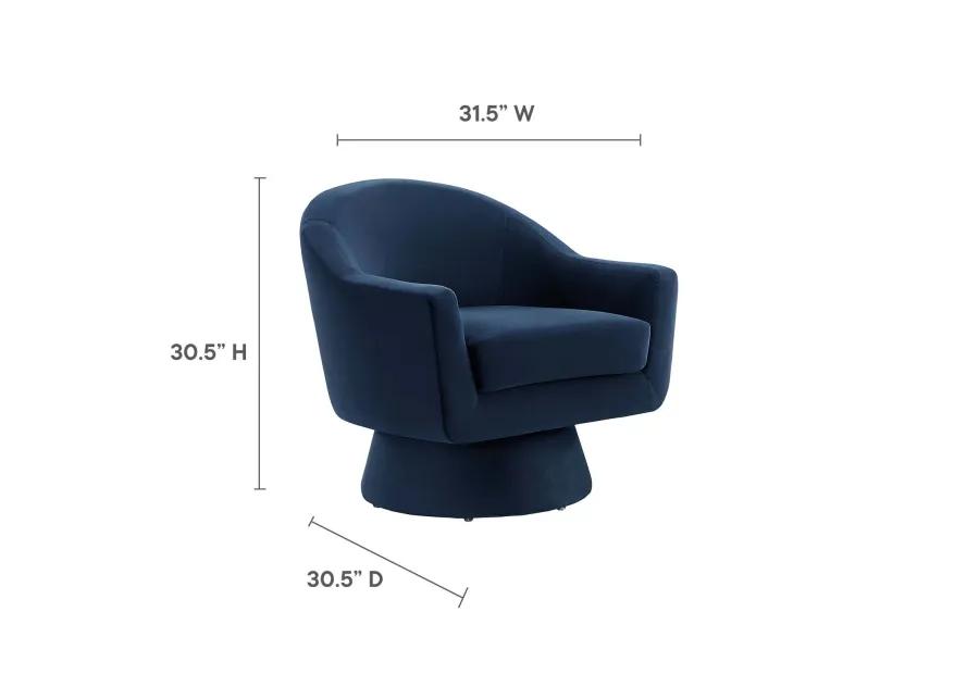 Astral Performance Velvet Fabric and Wood Swivel Chair