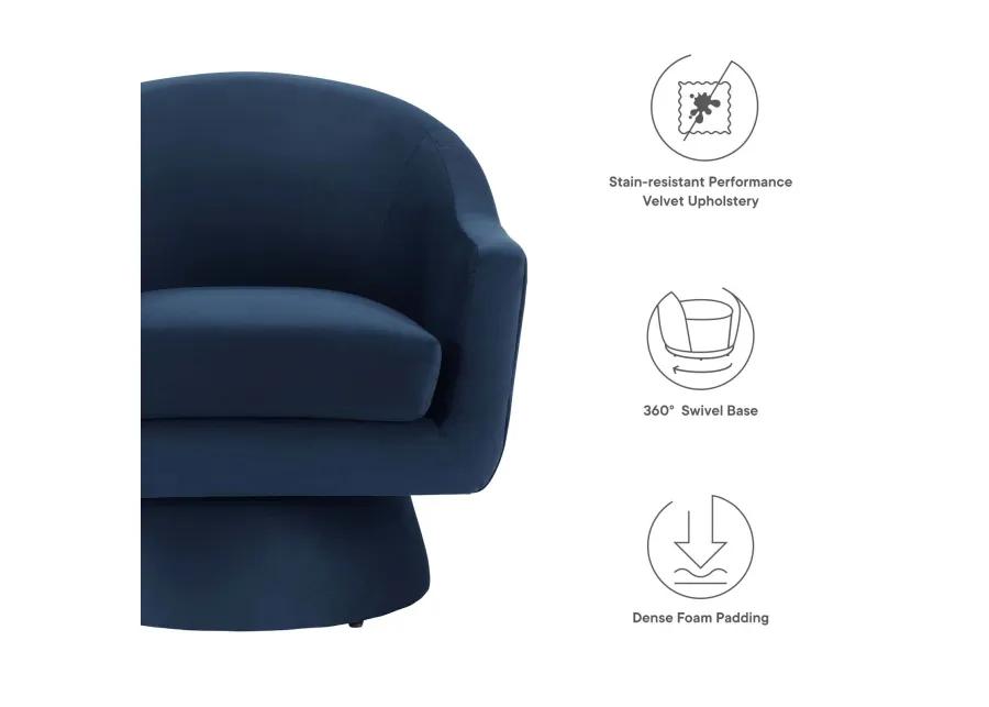 Astral Performance Velvet Fabric and Wood Swivel Chair