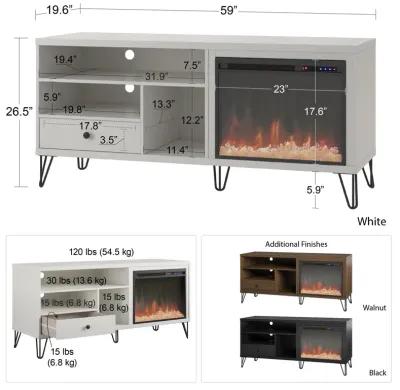 Ameriwood Home Owen Fireplace Space Heater TV Stand for TVs up to 65", White