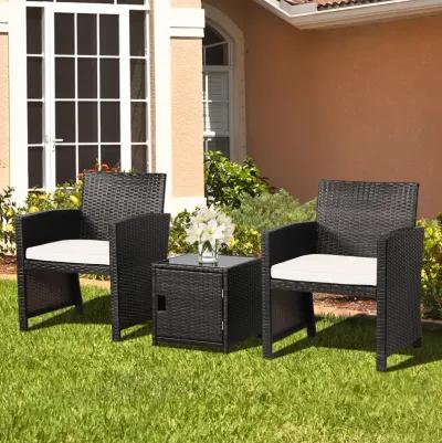 3 Pieces Patio Wicker Furniture Set with Storage Table and Protective Cover