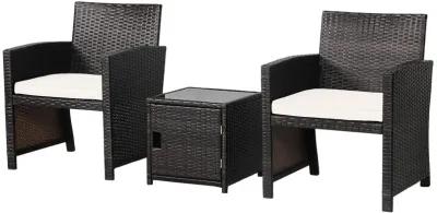 3 Pieces Patio Wicker Furniture Set with Storage Table and Protective Cover