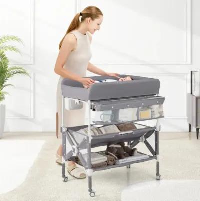 Hivvago Portable Baby Changing Table with Wheels and Large Storage Rack