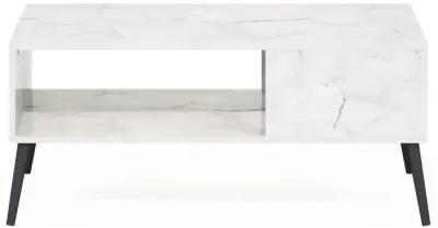 Furinno Claude Mid Century Style Coffee Table with Wood Legs, Marble White