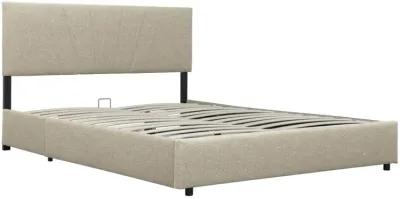 Beige Queen Platform Bed with Storage & Tufted Headboard