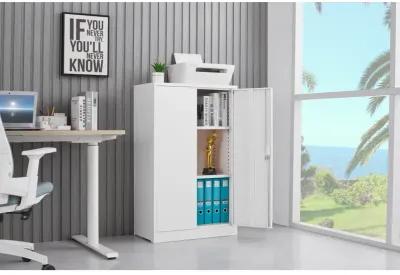 Locking Metal Storage Cabinet with Shelf, White