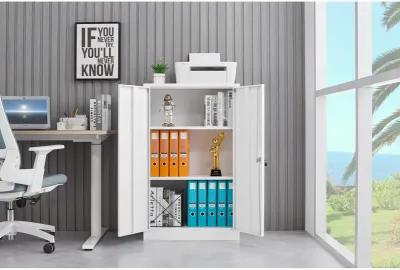 Locking Metal Storage Cabinet with Shelf, White