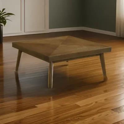 Layla Coffee Table, 39 Inch Square Top, Diamond Parquet, Walnut Brown Wood - Benzara