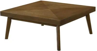 Layla Coffee Table, 39 Inch Square Top, Diamond Parquet, Walnut Brown Wood - Benzara