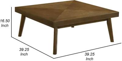 Layla Coffee Table, 39 Inch Square Top, Diamond Parquet, Walnut Brown Wood - Benzara