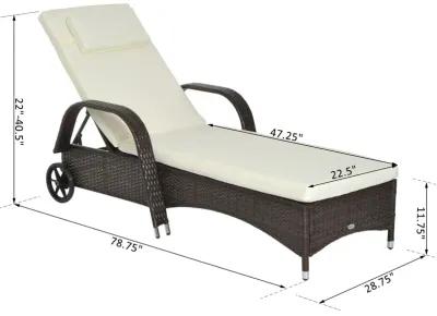 Mixed Brown Wicker Lounger: Adjustable PE Rattan Chaise with Cushion