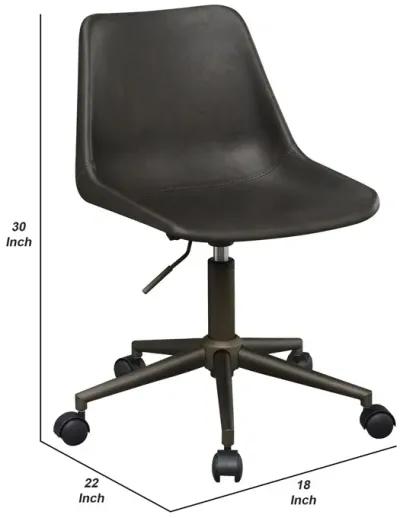 Fabric Office Chair with Curved Back and Contrast Stitching, Brown-Benzara