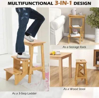 Hivvago 3-in-1 Rubber Wood Step Stool with Convenient Handle