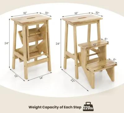 Hivvago 3-in-1 Rubber Wood Step Stool with Convenient Handle