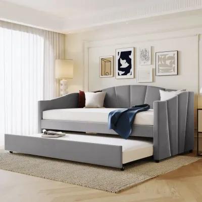 Merax Upholstered Daybed Sofa Bed Twin Size With Trundle Bed and Wood Slat