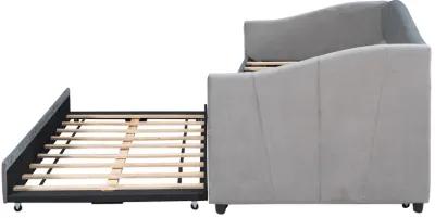 Merax Upholstered Daybed Sofa Bed Twin Size With Trundle Bed and Wood Slat