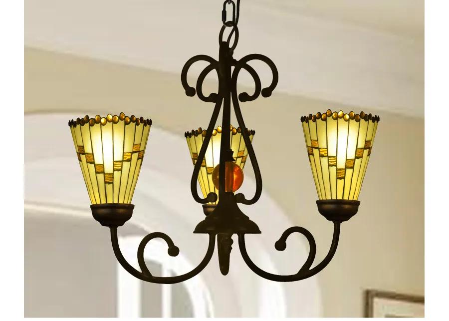 18" Black and Amber Art Glass Shades 3 Light Hanging Fixtures