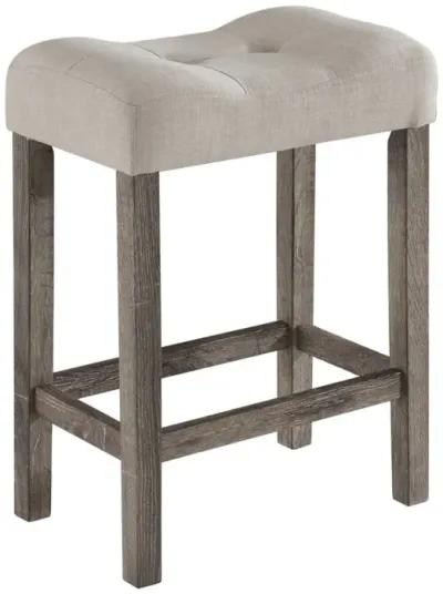 Lucian Brown Counter Height Pub Table Set with Tufted Creamy White Linen Stools