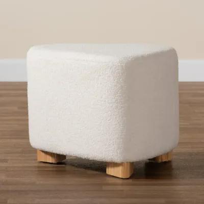 Baxton Studio Brielle Modern and Ivory Boucle Upholstered and Natural Brown Finished Ottoman