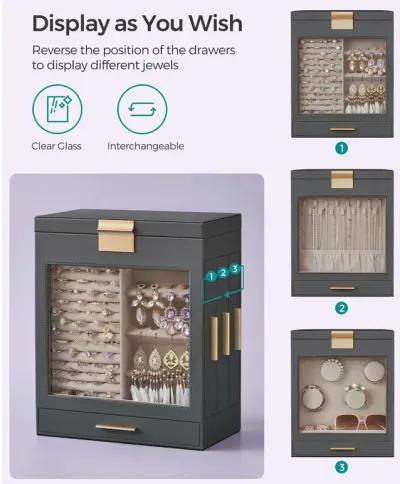 Elegant 5-Layer Jewelry Box with Glass Window, Vertical Storage Space, and Large Mirror