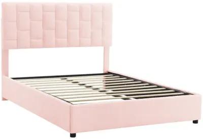 Queen Size Upholstered Platform Bed With Heightadjustable Headboard And Underbed Storage Space, Pink