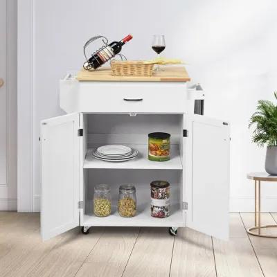 Utility Rolling Storage Cabinet Kitchen Island Cart with Spice Rack