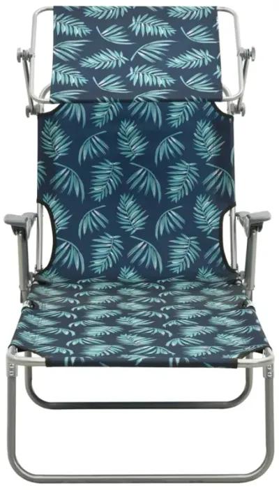 vidaXL Sun Lounger with Canopy - Adjustable, Foldable and Portable Outdoor Day Bed with Leaf Print & Powder-Coated Steel Frame - Perfect for Garden, Beach and Poolside