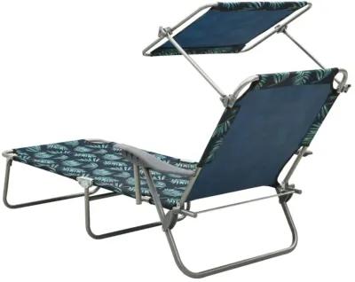 vidaXL Sun Lounger with Canopy - Adjustable, Foldable and Portable Outdoor Day Bed with Leaf Print & Powder-Coated Steel Frame - Perfect for Garden, Beach and Poolside