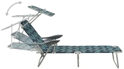 vidaXL Sun Lounger with Canopy - Adjustable, Foldable and Portable Outdoor Day Bed with Leaf Print & Powder-Coated Steel Frame - Perfect for Garden, Beach and Poolside