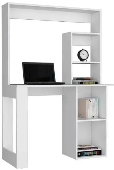 Ethel Writing Computer Desk with Storage Shelves and Hutch, White