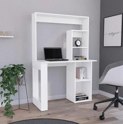 Ethel Writing Computer Desk with Storage Shelves and Hutch, White