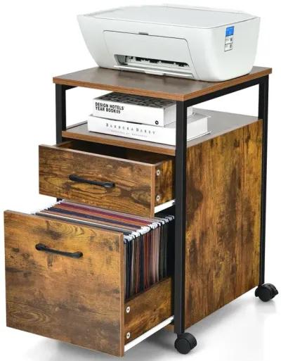 2 Drawer Mobile File Cabinet Printer Stand with Open Shelf for Letter Size