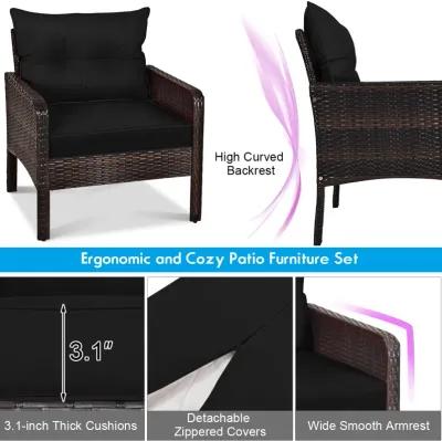 5 Pieces Patio Rattan Sofa Ottoman Furniture Set with Cushions