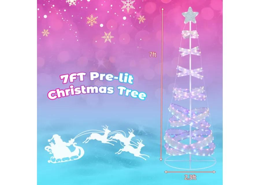 Hivvago 7 Feet Outdoor Spiral Christmas Tree for Party  Xmas New Year Decoration