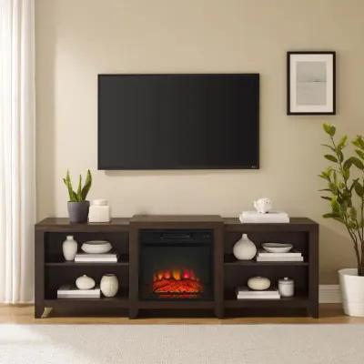 Ronin 69" Low Profile Tv Stand W/Fireplace Dark Walnut