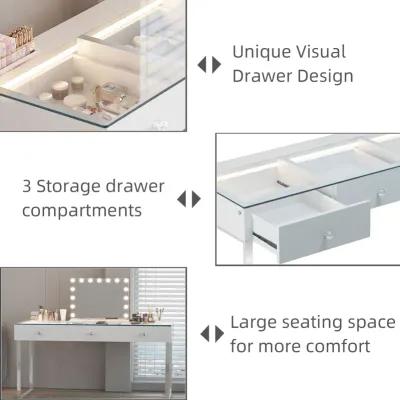 VANITII 3 Drawers Modern Makeup Vanity Desk Dressers With Glass(Installation not included)