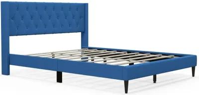 Queen Size Upholstered Platform Bed with Button Tufted Wingback Headboard