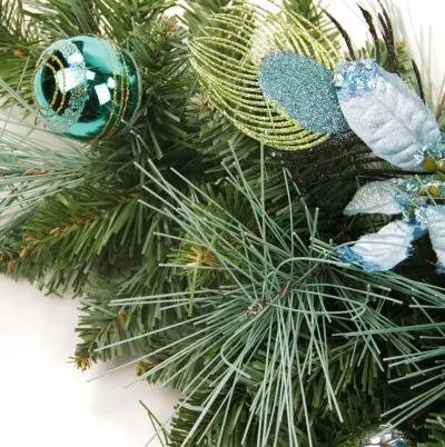 Peacock Poinsettia Artificial Christmas Wreath - 24-Inch  Unlit