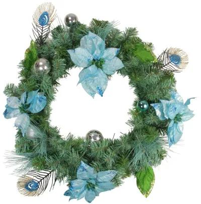 Peacock Poinsettia Artificial Christmas Wreath - 24-Inch  Unlit