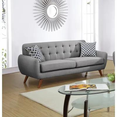 Grey Polyfiber Sofa And Loveseat 2pc Sofa Set Living Room Furniture Plywood Tufted Couch Pillows