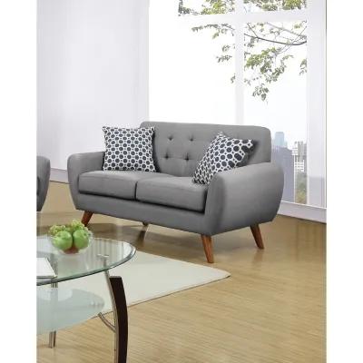 Grey Polyfiber Sofa And Loveseat 2pc Sofa Set Living Room Furniture Plywood Tufted Couch Pillows