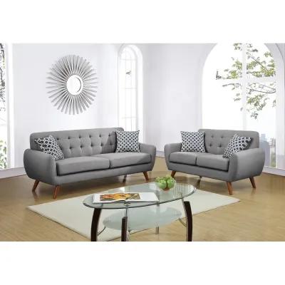 Grey Polyfiber Sofa And Loveseat 2pc Sofa Set Living Room Furniture Plywood Tufted Couch Pillows