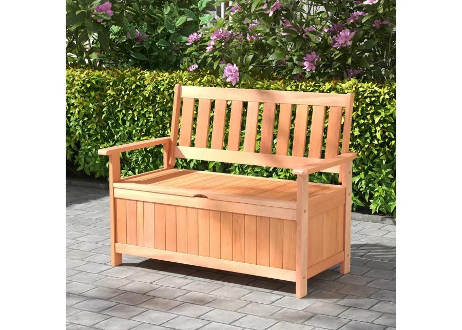 48 Inch Patio Hardwood Storage Bench with Slatted Backrest